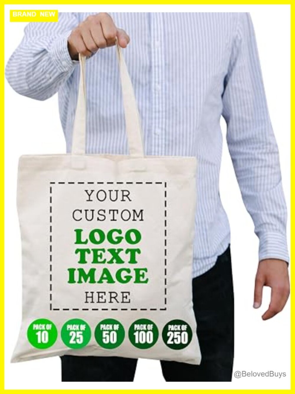 Custom Cotton Canvas Tote Bags - Bulk Pack of 10-250 for Promotional Business